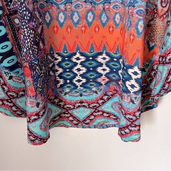 Tolani Collection Colorful Ikat Vibrant Printed Modal Caftan Tunic Top Cover-up - Picture 7 of 13